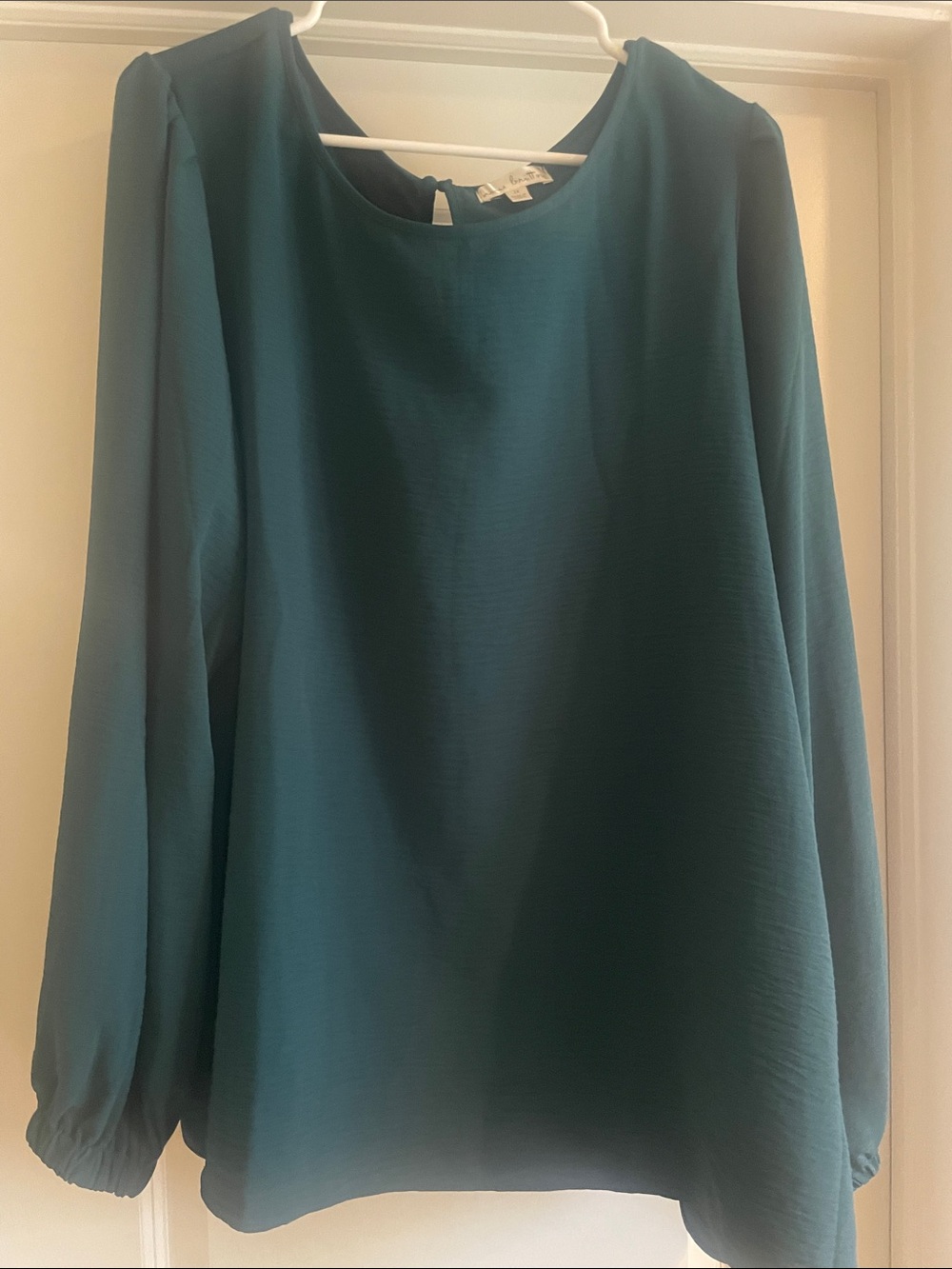 nine britton Teal Long-Sleeve Round-Neck Blouse